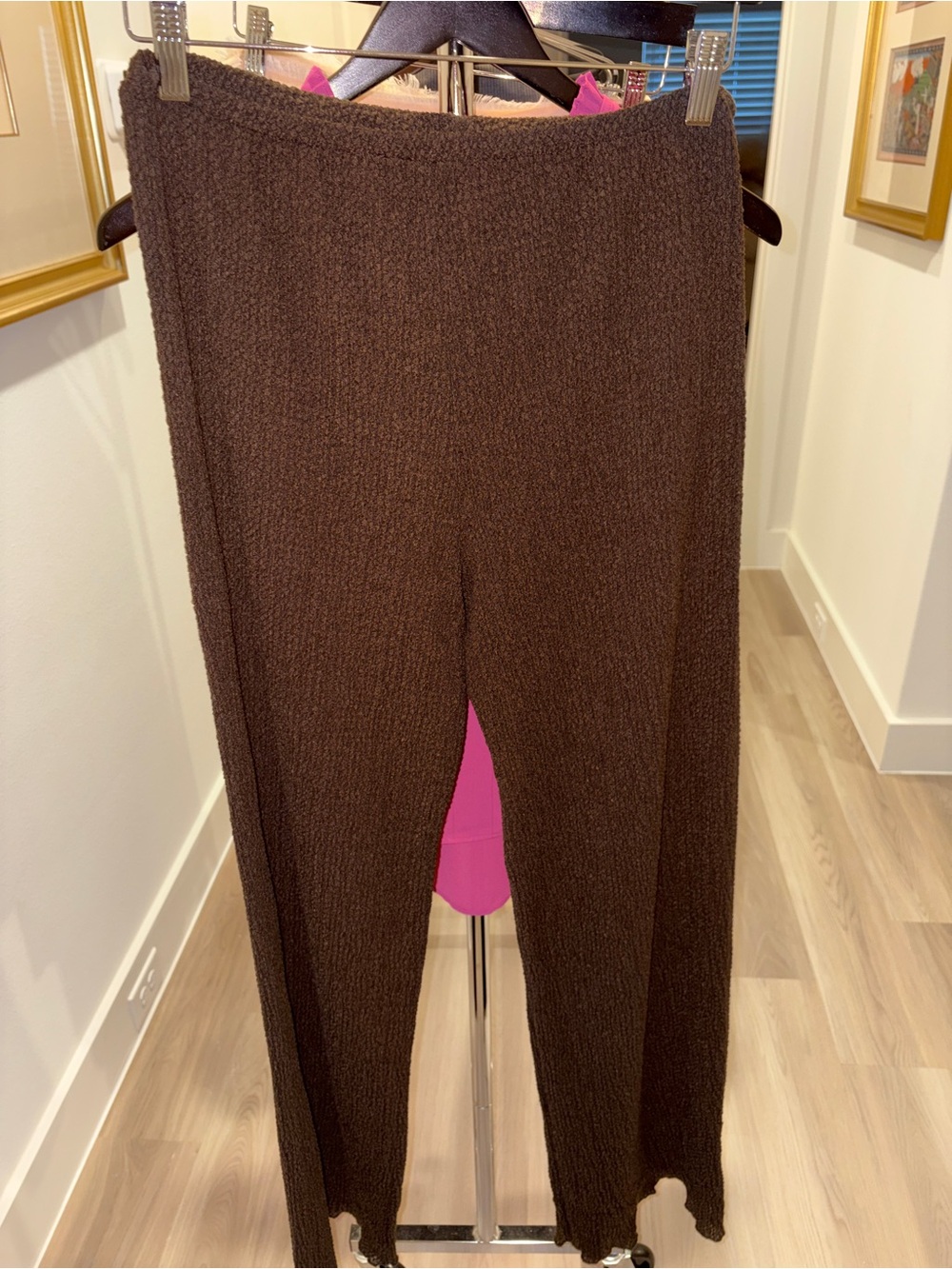 Zara Knit Wide Leg Stretch Pants Chocolate Brown Sz Medium